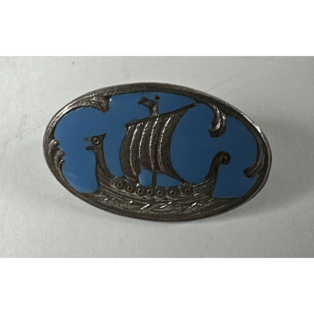 aksel holmsen norway sterling silver With A Viking And Enamel Blue Sky Signed